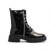 Europeon Union Women Black Vernis Leather Half Boot #3437